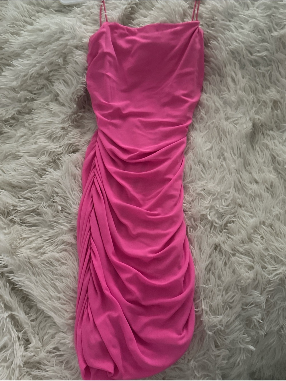 Ruched Spaghetti-Strap Pink Dress